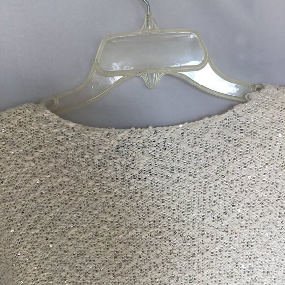 Alfani Sequined Sweater Long Sleeve Chiffon Hem Pullover Women's Sz  Small White - Picture 7 of 8